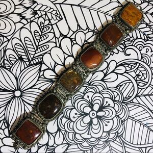 Vintage 80’s stone link bracelet jasper agate
